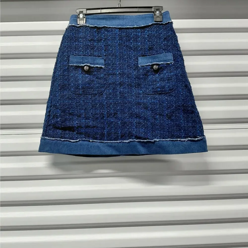 Kate Spade Womens Skirt Size 6 Blue Tweed Preppy Chic Parisian Quiet Luxury